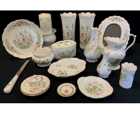 Aynsley Wild Tudor - inc pair of vases, candle stand;  trinket box and cover, oval rose bowl, plate etc