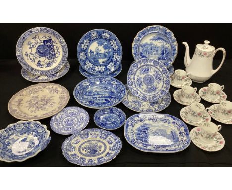 Blue and white ware, including a pair of Minton Faisan pattern plates decorated in the Aesthetic movement taste, 25cm diamete