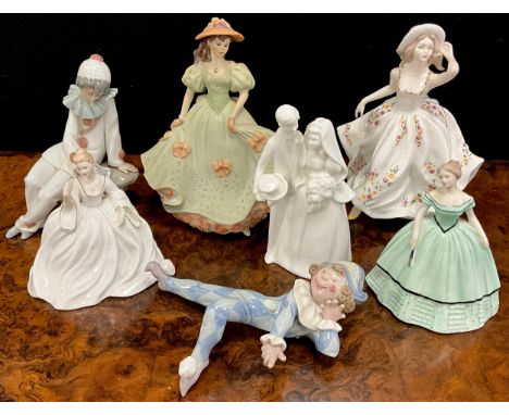 Coalport figures including; Veronica, Samantha, Phillipa, Midaummer Stroll, Royal Doulton Bride and Groom HN3281, 16cm high, 