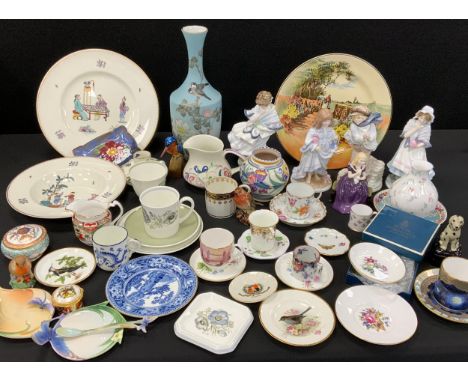 Ceramics - Dresden coffee can and saucer, mark to base, Royal Worcester hand painted bird circular dish of a Blackbird, other