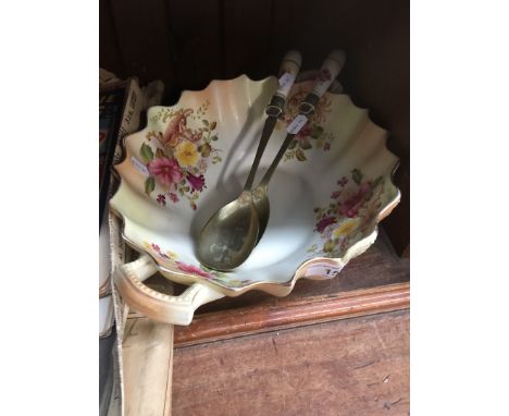 Vintage Carlton ware salad bowl and serving spoonsCondition: minor loss to decoration, some loss to gilded edging round rims,