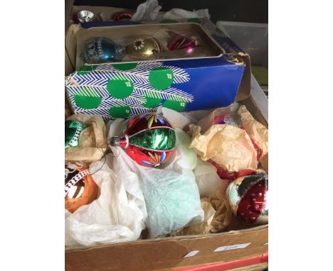 Box of vintage Christmas tree decorations 
