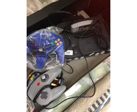 A Nintendo 64 games console and controllers 