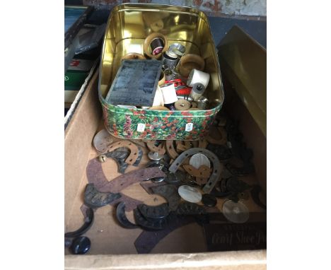 2 boxes of vintage clogs and army boots irons, etc 