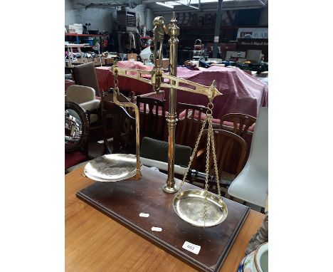 A set of brass weighing scales 