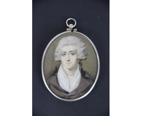 Portrait miniature, circa 1795
watercolour on ivory, 
'Mrs. Bisshopp, Sister to Mrs Adams (Mother of Richard Adams)'
6.5cm x 