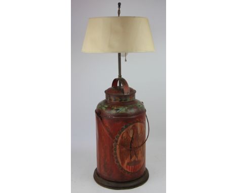 A continental Folk Art painted toleware lamp, 90cm tall