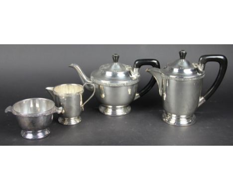 A four piece silver plated tea service, A1 plate Sheffield, circa 1930, each piece with Celtic detail banding to the rim, com