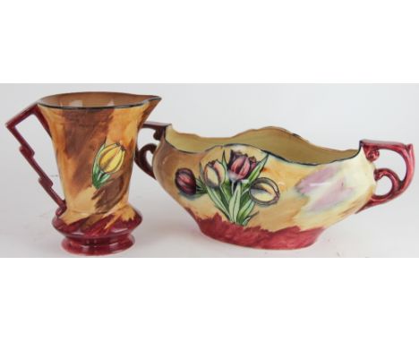 A H&K Tunstall Tuliptine pattern jug and plater, 17cm and 12.5cm high