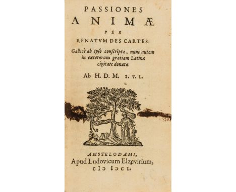 Descartes (René) Passiones animae, first Latin edition, title with woodcut device, woodcut initials and ornaments, contempora