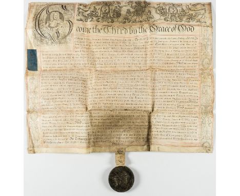 NO RESERVE Sussex, Brede.- Recovery by Edmund Estcourt of one messuage and land in Brede, engraved portrait of George III wit