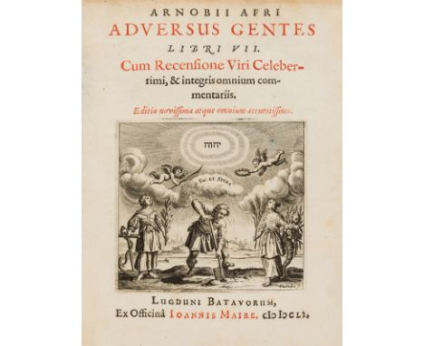 NO RESERVE Paganism &amp; Mythology.- Arnobius, of Sicca Arnobii Afri Adversus Gentes Libri VII, 4 parts in 1, title in red a
