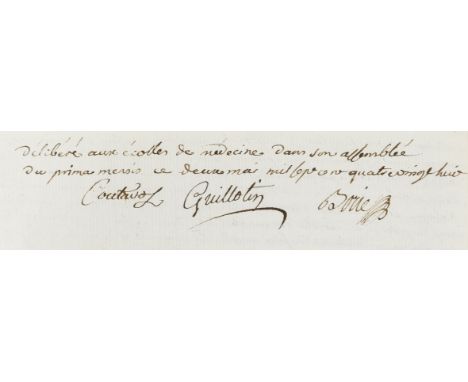 Guillotin (Joseph-Ignace, physician, 1738-1814), Philibert Borie, physician, 1759-1832 &amp; ?Coutaros. Joint Address to a me