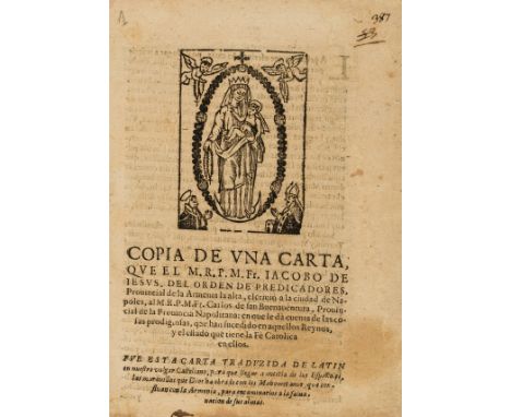 Armenia.- Jacobo de Jesus Copia de una carta que M.R.P.M. Fr. Iacobo de Iesus, del Orden de Predicadores, Prouincial de la Ar