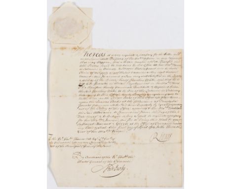 NO RESERVE Board of Ordnance.- Savage (Richard, fourth Earl Rivers, army officer and politician, c. 1654-1712) Warrant appoin