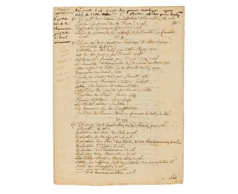 Book catalogue.- Catalogue après décès de l'Abbé B..., manuscript, 11pp., occasional spotting, lightly browned, 8vo, no place