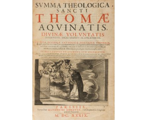 Religion.- Aquinas (Thomas, Saint) Summa theologica sancti, 3 parts in 1 (part 2 sub-divided into 2), double column, title in