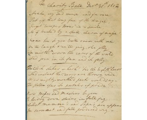 Poetry.- L. (J.G.) The Charity Ball, manuscript, 12pp., disbound, spine strengthened with blue paper, small 4to, 31st Decembe