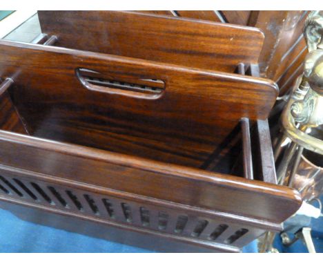 Rosewood magazine rack and mahogany woolwork fire screen (2) 
