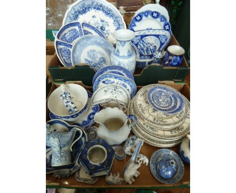 Sundry blue &amp; white ceramic plates, bowls, jugs etc. (2 boxes)