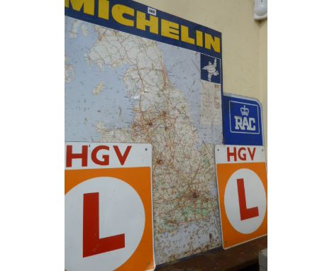 Metal Michelin road map of England and Wales, RAC chalk board &amp; HGV learner plates (4) 