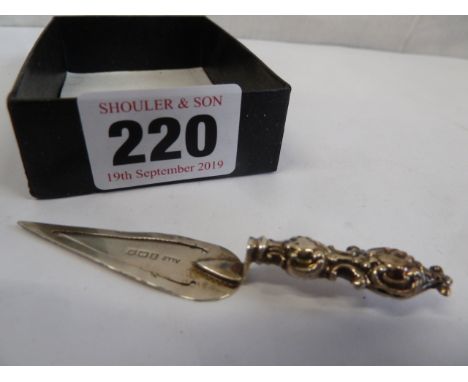 Silver trowel bookmark - Birmingham 1921 