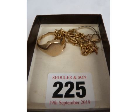 Sundry 9ct gold jewellery - broken bracelet, cut signet ring, white gold ring etc (12g)