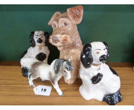 Sylvac terrier, Goebel pony, pair Beswick spaniels (4)