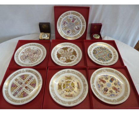 Spode collectors coupe plates - Iona, Durrow, Lindisfarne etc. (8) &amp; Staffordshire enamel boxes