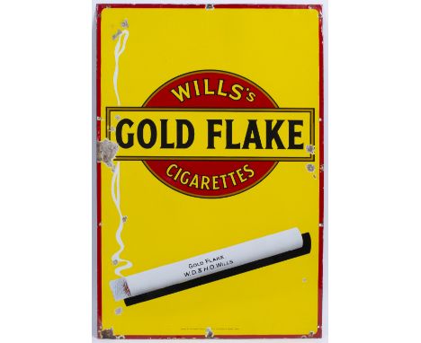 A 'WILLS'S GOLD FLAKE CIGARETTES' YELLOW AND RED ENAMEL SIGN