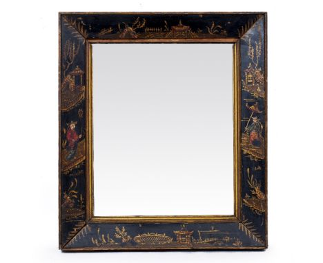 A CHINOISERIE DECORATED RECTANGULAR WALL MIRROR 43cm wide x 49cm high 