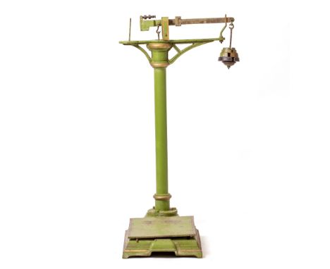 A LATE 19TH / EARLY 20TH CENTURY PAINTED CAST IRON SCALES 51cm wide x 92cm high