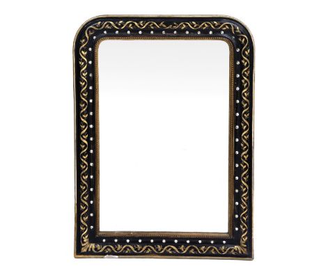 A LATE 19TH / EARLY 20TH CENTURY, POSSIBLY IRISH&nbsp; EBONISED AND GILDED WALL MIRROR 77cm wide x 105cm high