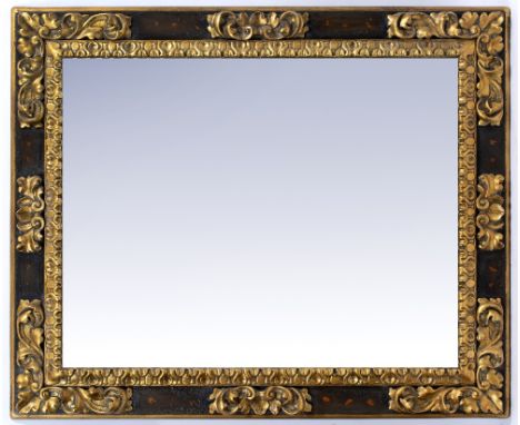 A LATE 20TH CENTURY PARCEL GILT RECTANGULAR WALL MIRROR decorated with acanthus leaf scrolls to the frame around the bevelled