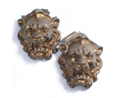 A PAIR OF GILT ZINC ARCHITECTURAL LION MASKS of large size, 40cm wide x approximately 50cm high (2)