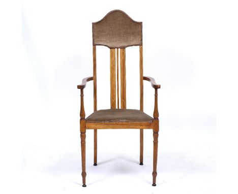 THE STUDIO CHAIR OF ARTIST AND PORTRAIT PAINTER MICHAEL NOAKES the chair with high back and turned front legs and with notes 