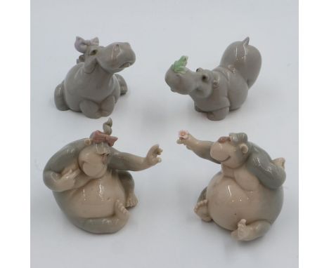 Four Nao animal figures, petal damage to one piece, otherwise no chips or cracks, largest L:14 cm. UK P&amp;P Group 3 (£30+VA