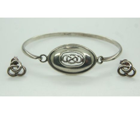 Boxed 925 silver Rennie Mackintosh bangle and earrings, L: 63 mm, 12g. UK P&amp;P Group 0 (£6+VAT for the first lot and £1+VA
