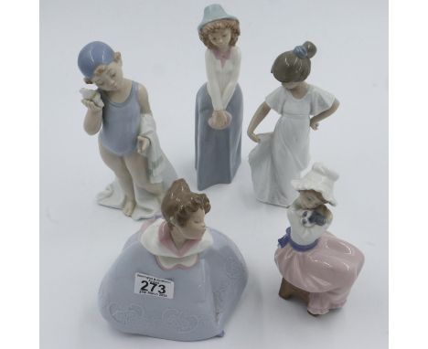 Five Nao figurines, no chips or cracks, tallest H: 24cm. UK P&amp;P Group 3 (£30+VAT for the first lot and £8+VAT for subsequ