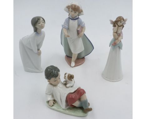 Four mixed Lladro figurines, largest H: 20 cm, no cracks or chips. UK P&amp;P Group 3 (£30+VAT for the first lot and £8+VAT f