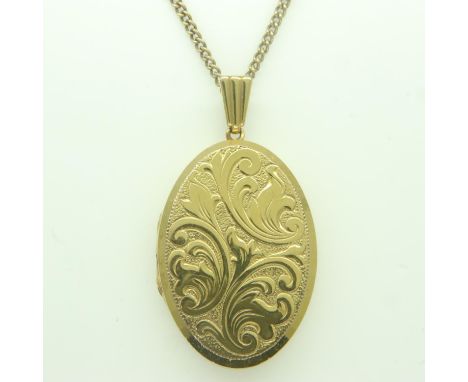9ct gold locket and chain, L: 50 cm,  12.0g. UK P&amp;P Group 1 (£16+VAT for the first lot and £2+VAT for subsequent lots) 