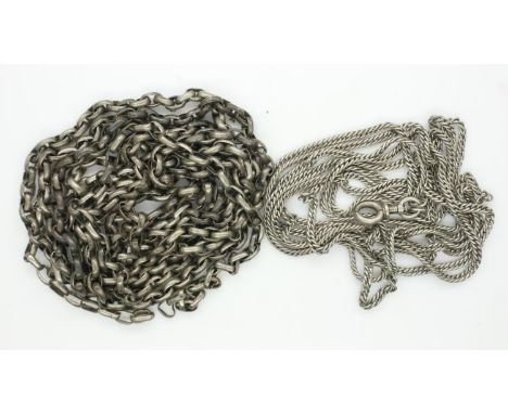 Two antique white metal guard chains. UK P&amp;P Group 0 (£6+VAT for the first lot and £1+VAT for subsequent lots) 