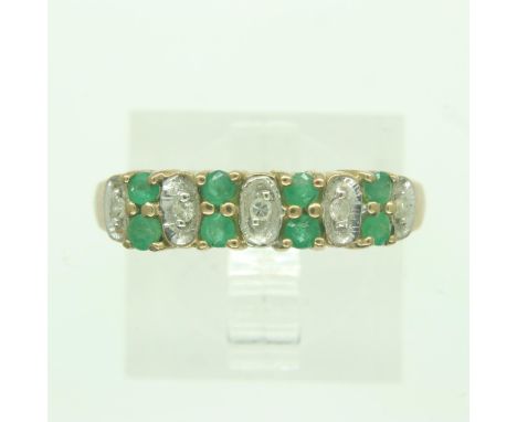 9ct gold emerald and diamond set ring, size P, 2.5g. UK P&amp;P Group 0 (£6+VAT for the first lot and £1+VAT for subsequent l