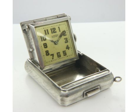 Tissot 935 silver 15 jewel purse/travel watch, L: 40 mm, working at lotting up. UK P&amp;P Group 0 (£6+VAT for the first lot 