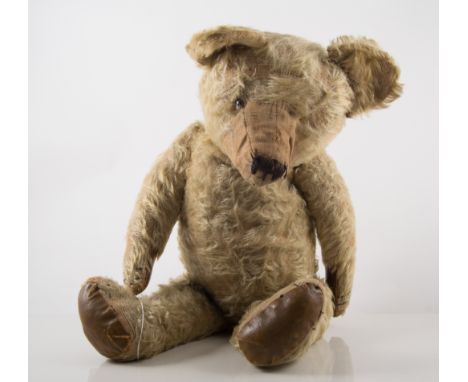 Vintage gold plush teddy bear, old restoration, 56cms.