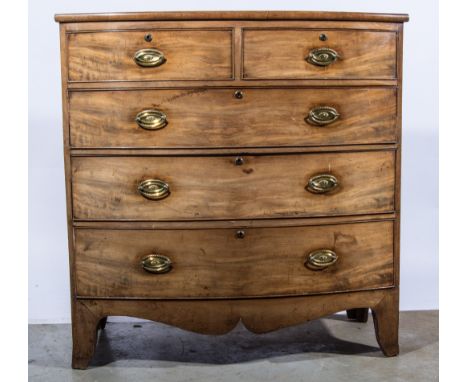 Victorian mahogany bowfront chest of drawers, two short, three long, bracket feet W106cm x D53cm x H108cm.