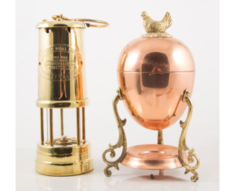 Electroplated wares,  to include a miners lamp, clock, candlesticks, warming pan, etc, (2 boxes)