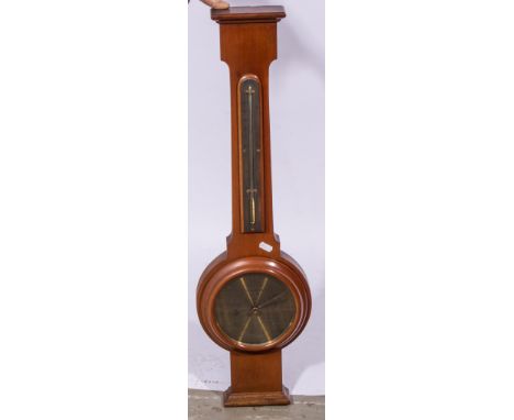 A reproduction walnut case aneroid wall barometer brass dial, signed Geo Tarratt, Leicester, thermometer over, 79cm.