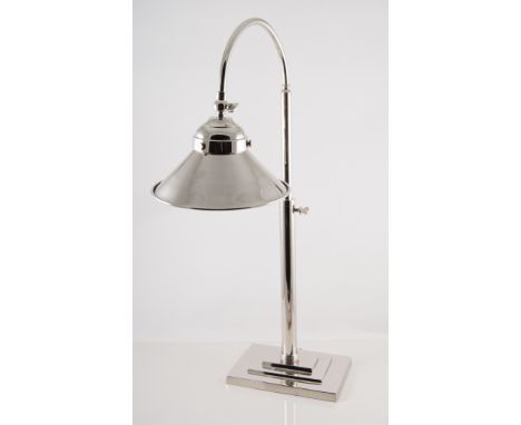 Art Deco style nickel-plated angled desk lamp, stepped rectangular base, 57cm high