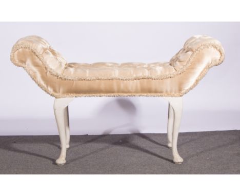 Modern dressing table stool, buttoned upholstered top, 114cm wide, 41cm deep, 66cm high.
